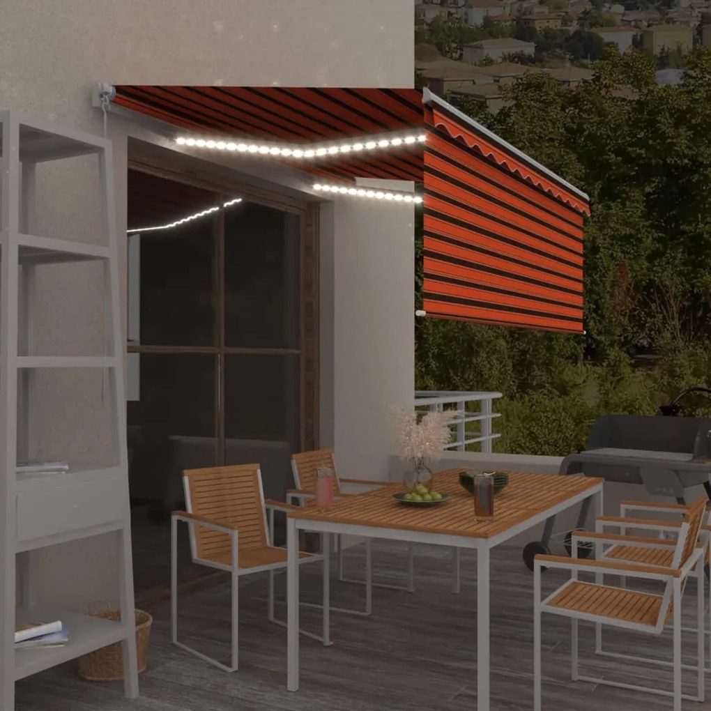narancssárga-barna LED-es napellenző redőnnyel 3,5 x 2,5 m