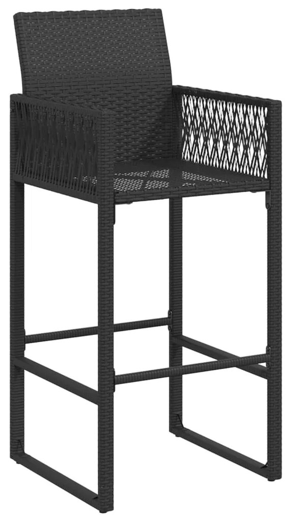 2 db fekete polyrattan kerti bárszék