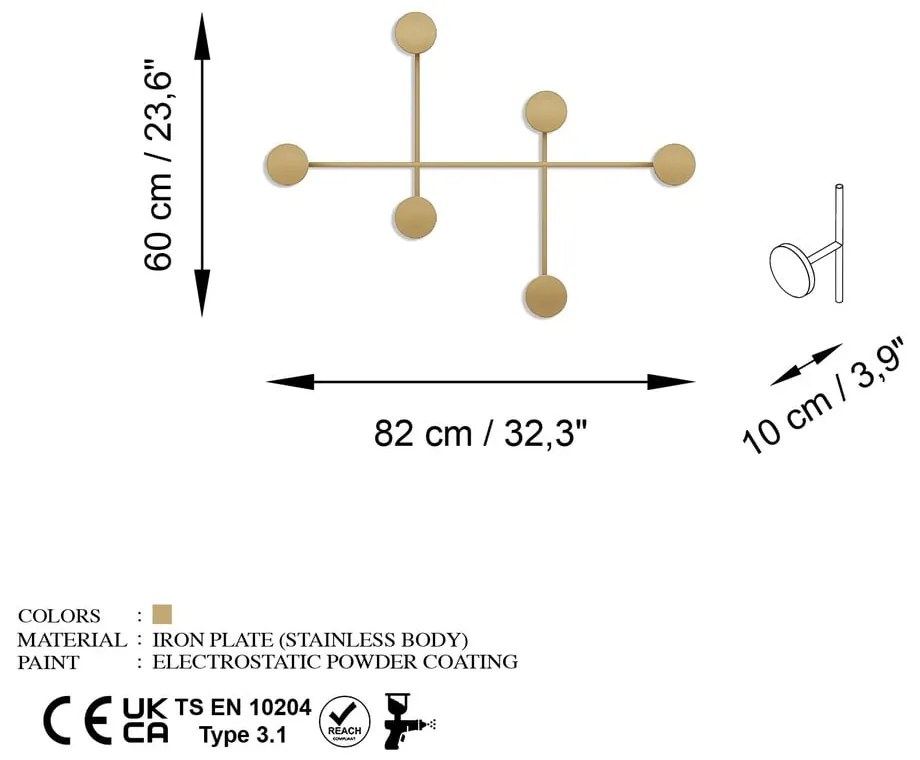 Aranyszínű fém fali fogas Dama-A – Kalune Design