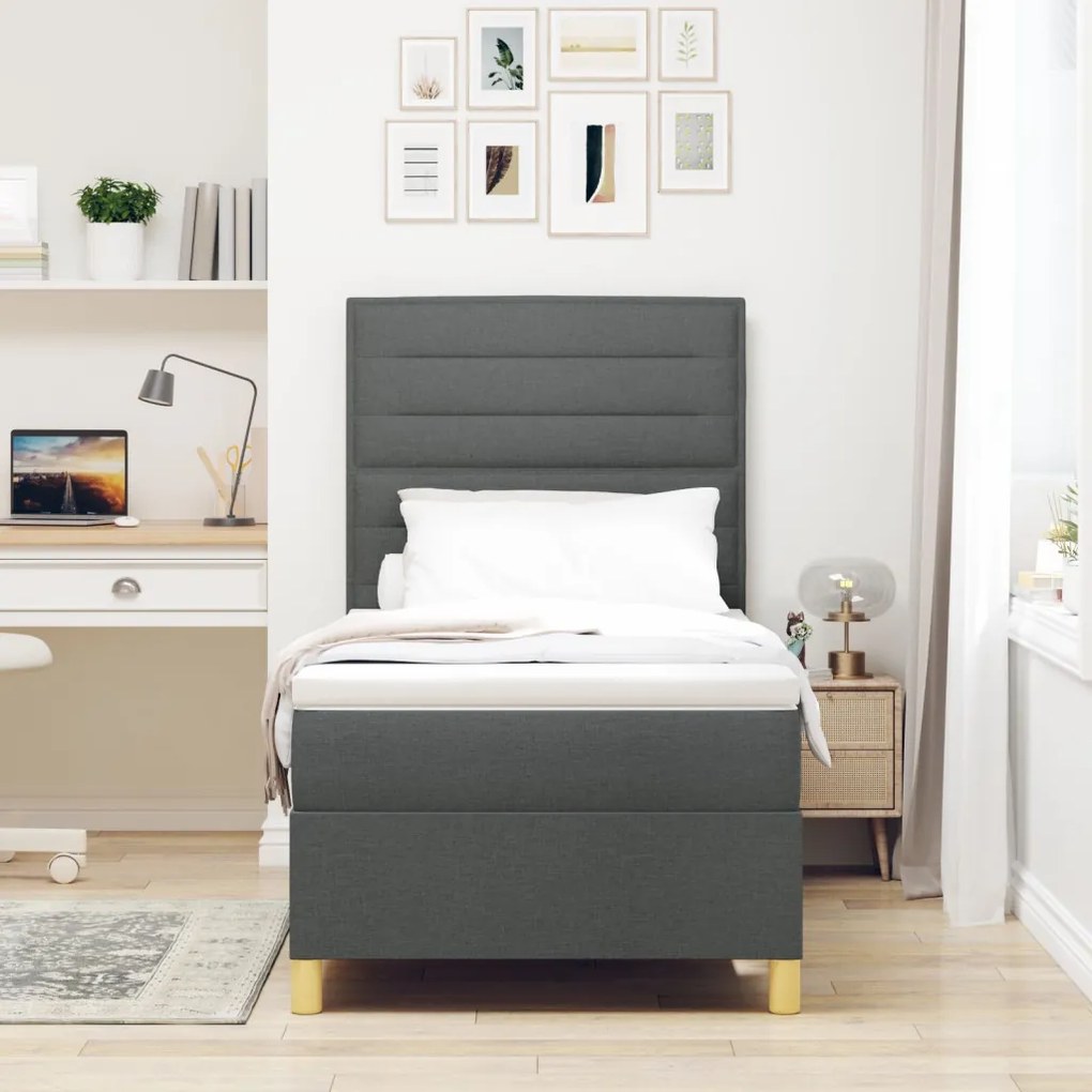 Box Spring Ágy Matraccal Sötétszürke 90x200 cm Szövet