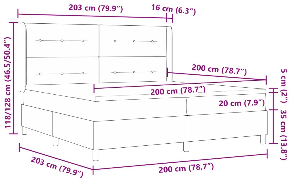 Rugós ágy matraccal Sötétbarna 200x200 cm Szövet