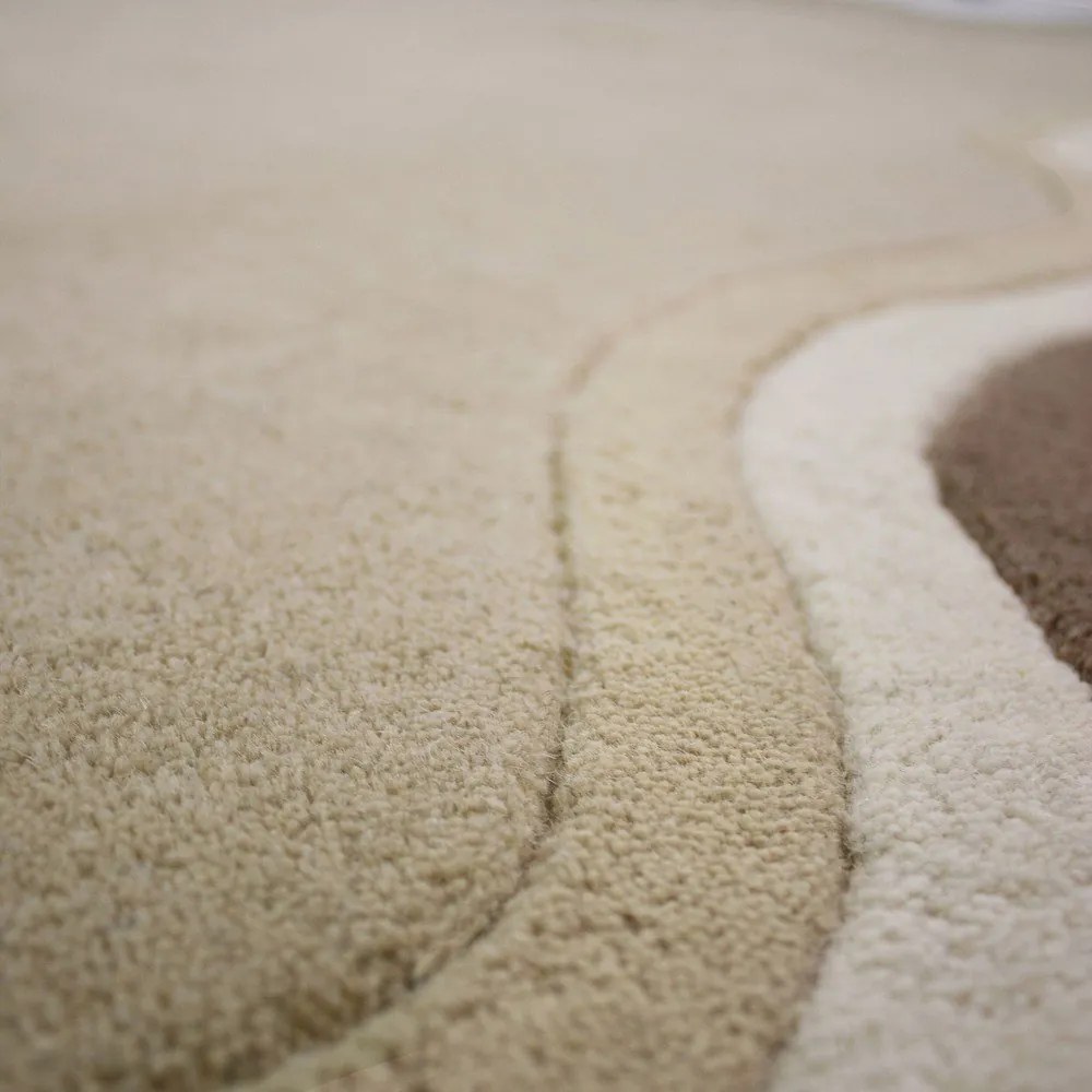 Natúr színű kézi szövésű gyapjú kerek szőnyeg ø 180 cm Leo Scallop – Flair Rugs