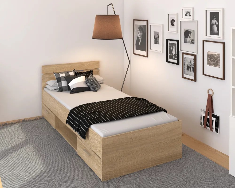 Ágykeret, 90x200, sonoma tölgyfa, MICHIGAN NEW