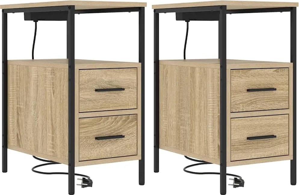vidaXL Éjjeliszekrény 2 pcs Sonoma tölgy 30 x 48 x 61 cm Faanyag