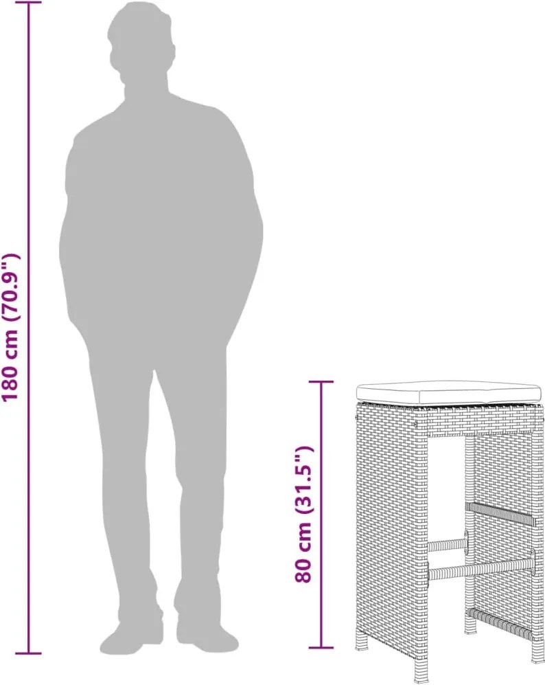 2 db szürke polyrattan kerti bárszék párnával