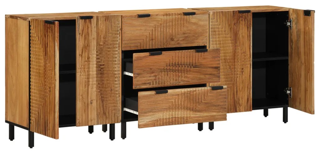 3 részes oldalszekrény barna 60x33x75 cm tömör akácfából