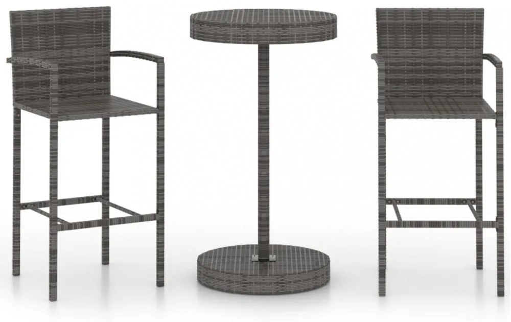 3 részes szürke polyrattan kerti bárszett