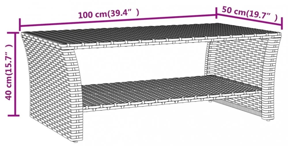 fekete polyrattan dohányzóasztal 100 x 50 x 40 cm