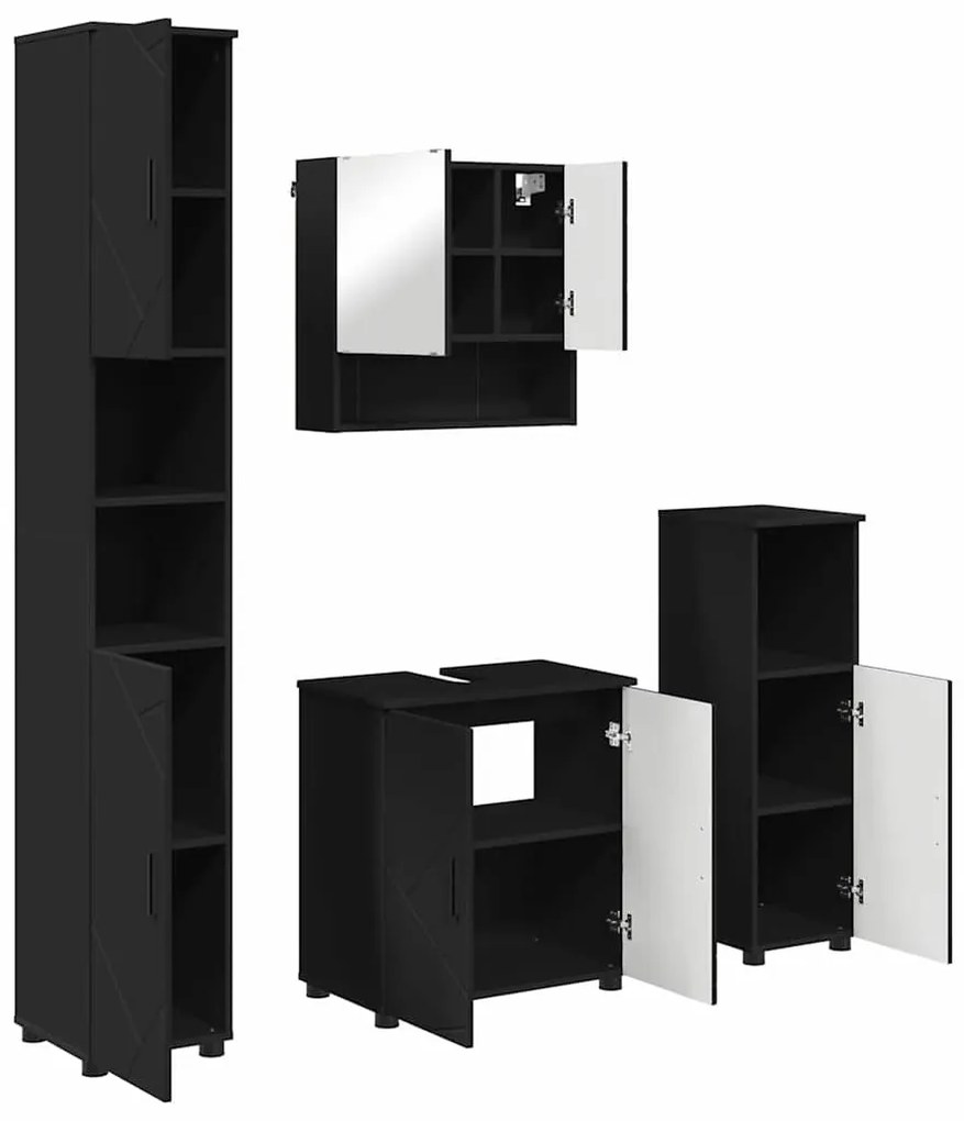 Fürdőszoba bútor szett 4 pcs Fekete 61 x 35 x 64 cm Faanyag