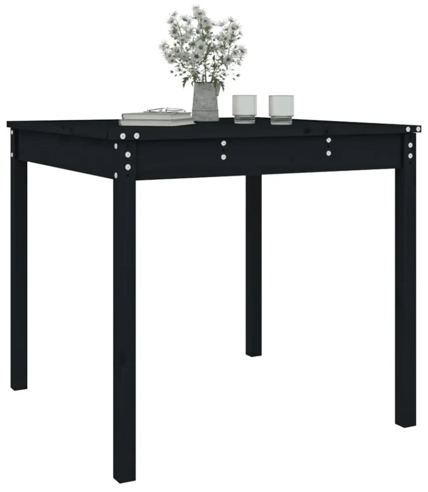 fekete tömör fenyőfa kerti asztal 82,5 x 82,5 x 76 cm