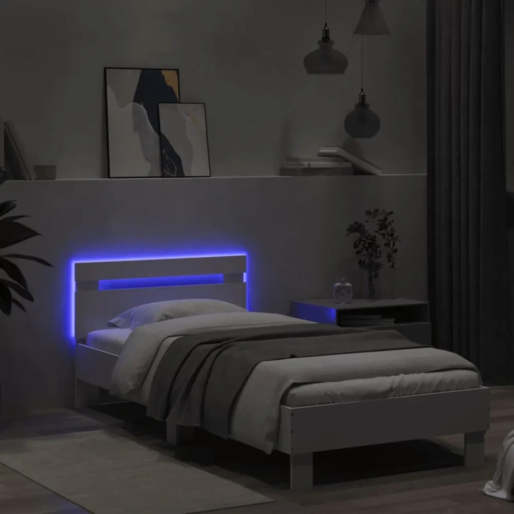 fehér ágykeret fejtámlával és LED-világítással 90 x 200 cm