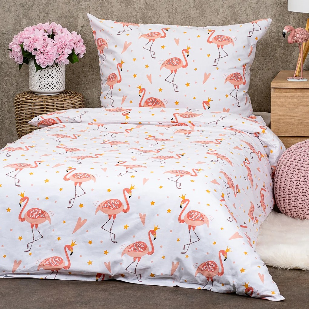 4Home Flamingo gyerek pamut ágyneműhuzat, 140 x 200 vcm, 70 x 90 cm, 140 x 200 cm, 70 x 90 cm