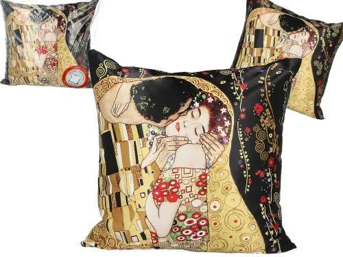 Párna 45x45cm, polyester,Klimt:The Kiss fekete