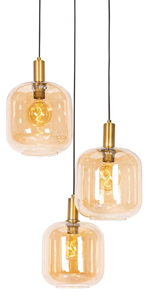 Design lógólámpa fekete rézzel és borostyánüveggel 3-lámpás - Zuzanna