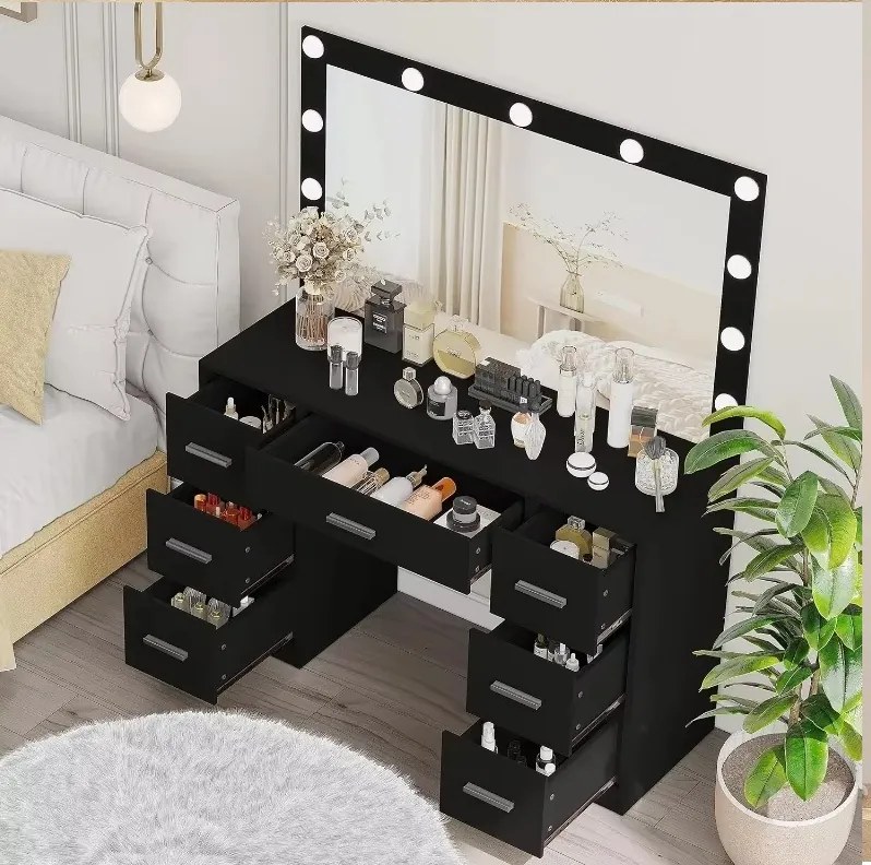 Nagy fésülködőasztal világítással 80 x 40 x 110cm fekete