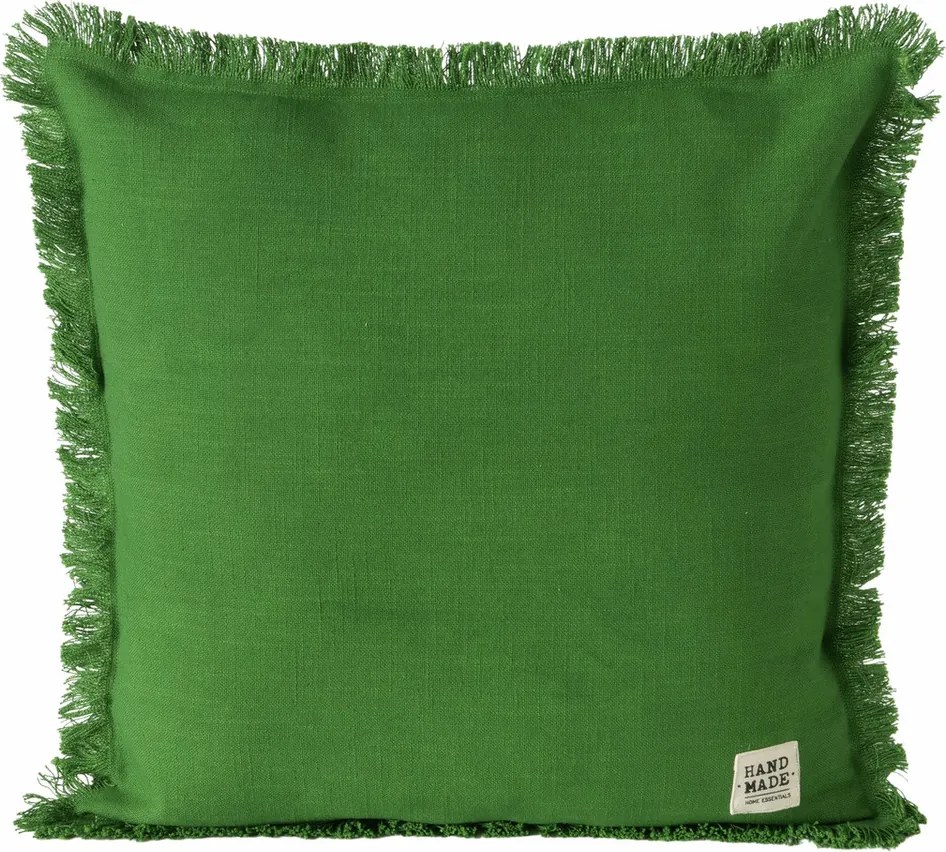 Dekorációs Pamut Párna Zöld Rojtokkal Handmade Lenea 45X45 CM