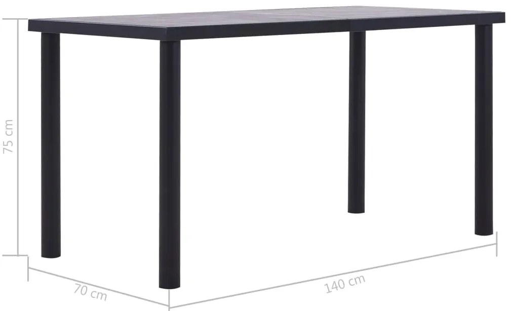 Fekete és betonszürke MDF étkezőasztal 140 x 70 x 75 cm