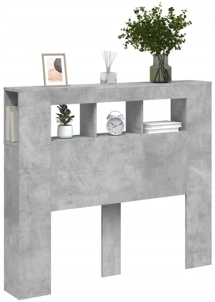 betonszürke szerelt fa LED-es fejtámla 120x18,5x103,5 cm
