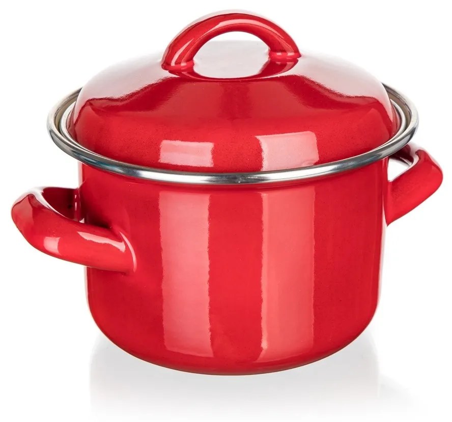 Banquet Milton zománcozott edény fedővel piros, 12 cm, 0,78 l, 12 cm