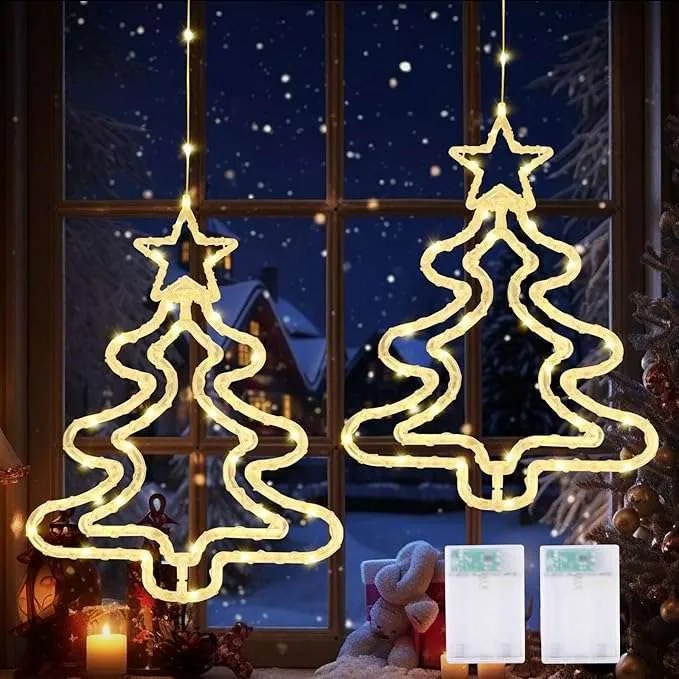 Karácsonyi fények csillag alakú beltéri erkély ablak fal 2 db