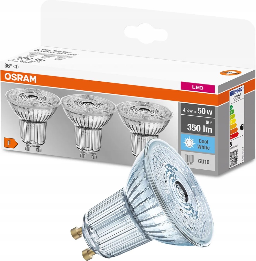3x Led izzó GU10 4,3W 50W 350lm 4000K Semleges Osram