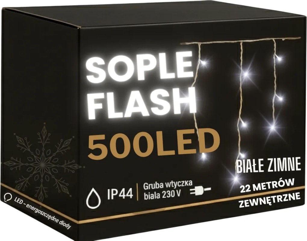 Jégcsap 500 Led 22 m Fehér Hideg Flash Kültéri Függöny Gumi Kábel