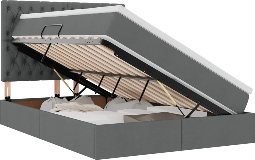 vidaXL Ágy tárolóval és matraccal Sötétszürke 140 x 190 cm Poliészter