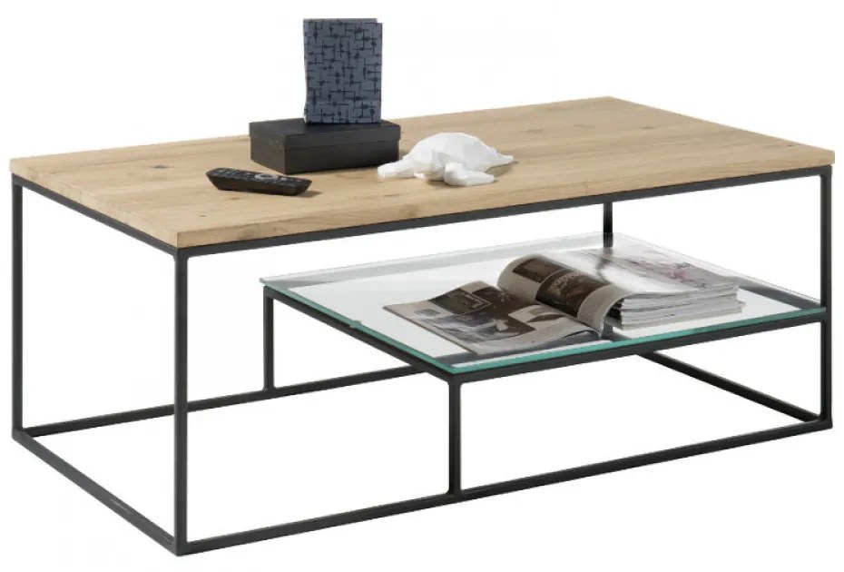 THORE 2 dohányzó asztal Tömör tölgy - fekete fém láb 110x60cm