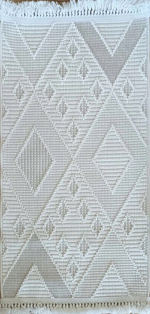 Zsinóros szőnyeg 200x290cm ,hurkos krémszínű boho stílusú szőnyeg