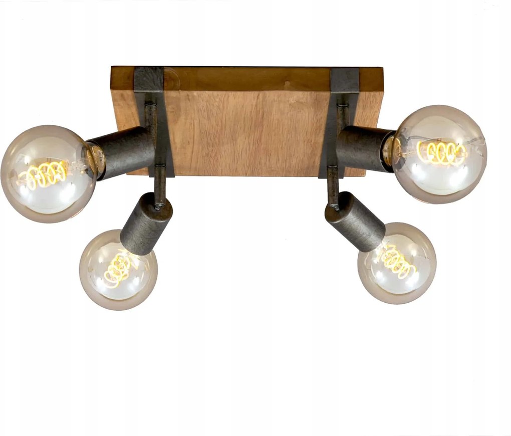 Briloner mennyezeti spotlámpa 4xE27, 28 cm, szürke, fa, retró stílusú