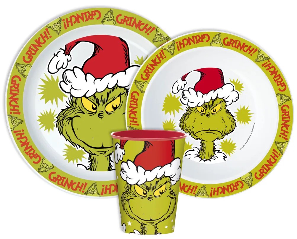 A Grincs Christmas Mischief étkészlet, micro műanyag szett, pohárral 260 ml