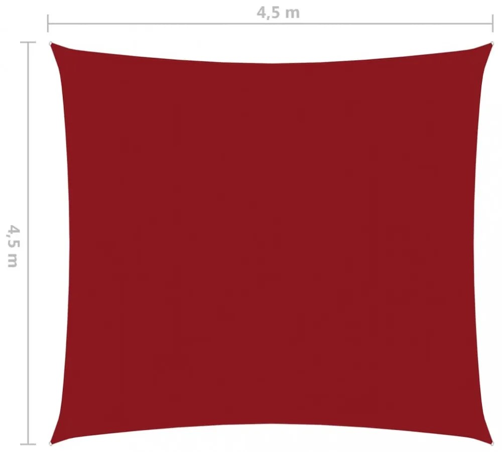 piros négyzet alakú oxford-szövet napvitorla 4,5 x 4,5 m