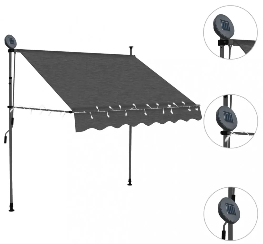antracitszürke kézzel kihúzható LED-es napellenző 150 cm