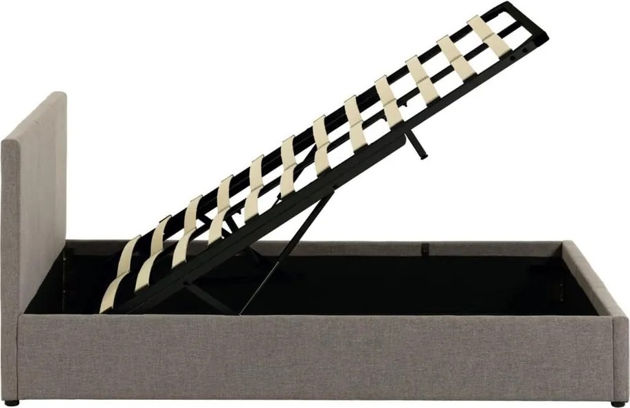 Szürke kárpitozott ágyneműtartós franciaágy ágyráccsal 180x200 cm Nahiri – Kave Home