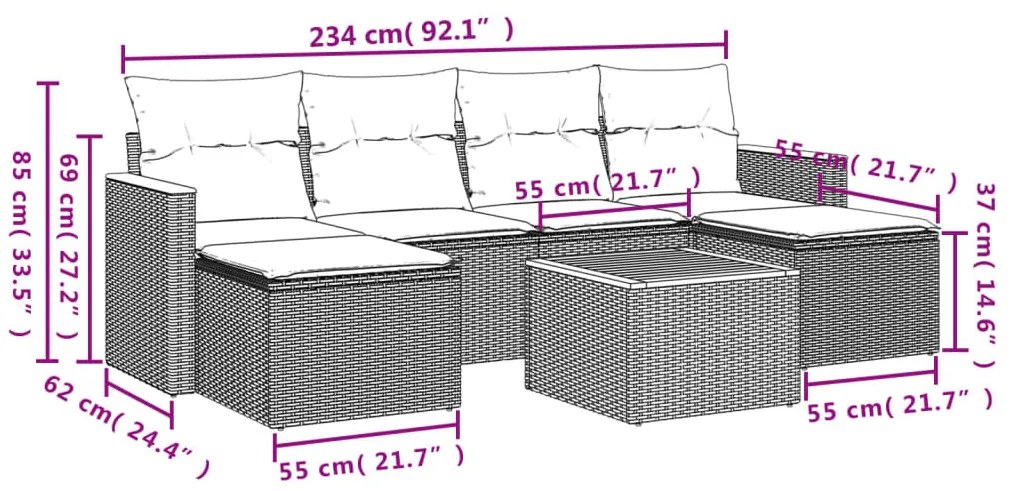 7 részes bézs polyrattan kerti ülőgarnitúra párnákkal