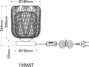 Globo 15965T Asztali lámpa, matt homokszínű fém, matt homokszínű/fehér fémfonat, fehér PVC kábel, billenőkapcsoló a kábelen, ø: 180mm, M: 245mm, kábelhossz 1500mm, 1x E27 40W 230V izzó nélkül
