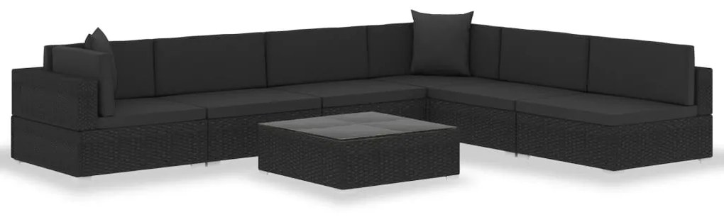 7 részes fekete polyrattan kerti társalgószett párnákkal