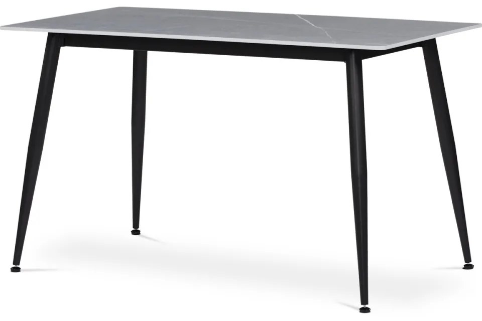 Masă modernă cu efect de marmură gri, blat din piatră sinterizată. Dimensiuni: 130x70x76 cm