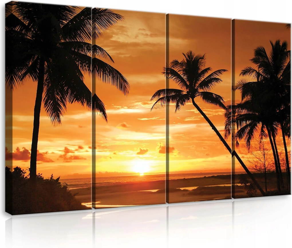 Vászonkép 120x80 Trópusi naplemente pálmafák óceán tenger tengerpart paradicsom nyugalom