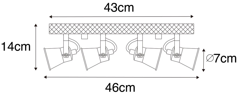 Rusztikus reflektor fekete fával 4-lámpás állítható - Jelle