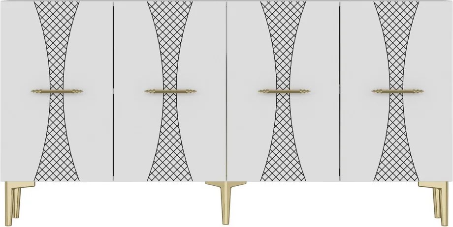 Slim komód, fehér-arany, 150 cm
