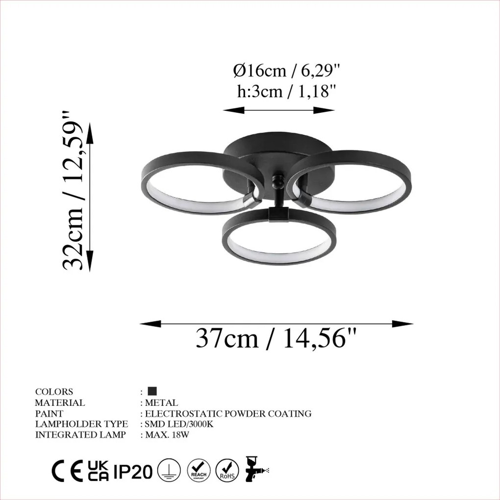Halka-13310 fekete fém LED függőlámpa, 37 x 32 cm