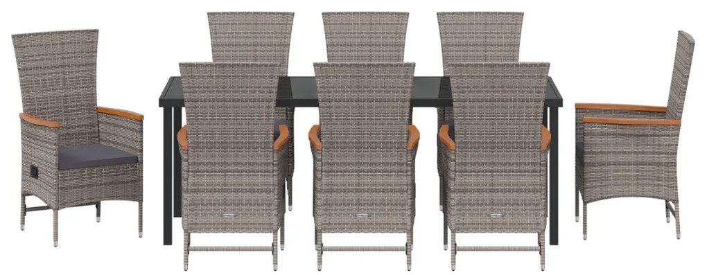 9 db-os kerti étkező szett párnákkal szürke poli rattan