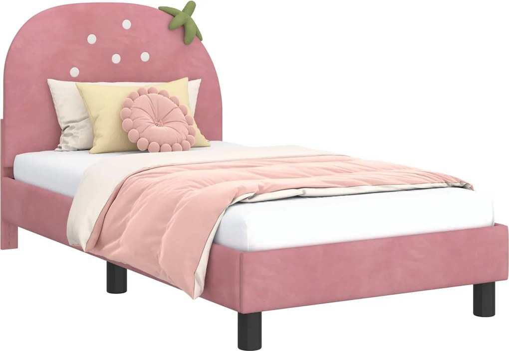 vidaXL Gyerekágy kerettel fejtámlával Rózsaszín 80 x 160 cm Bársony