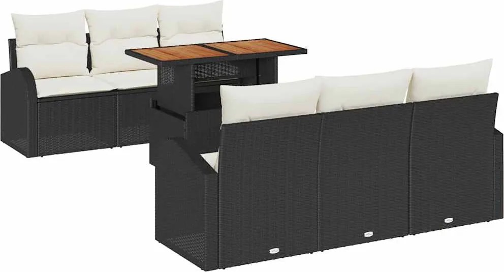 vidaXL Kerti Kanapé Szett párnával 7 pcs Fekete és krémszínű