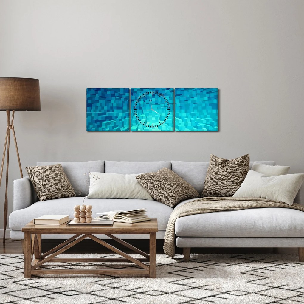 Absztrakt kocka kép (órával) (90x30 cm)