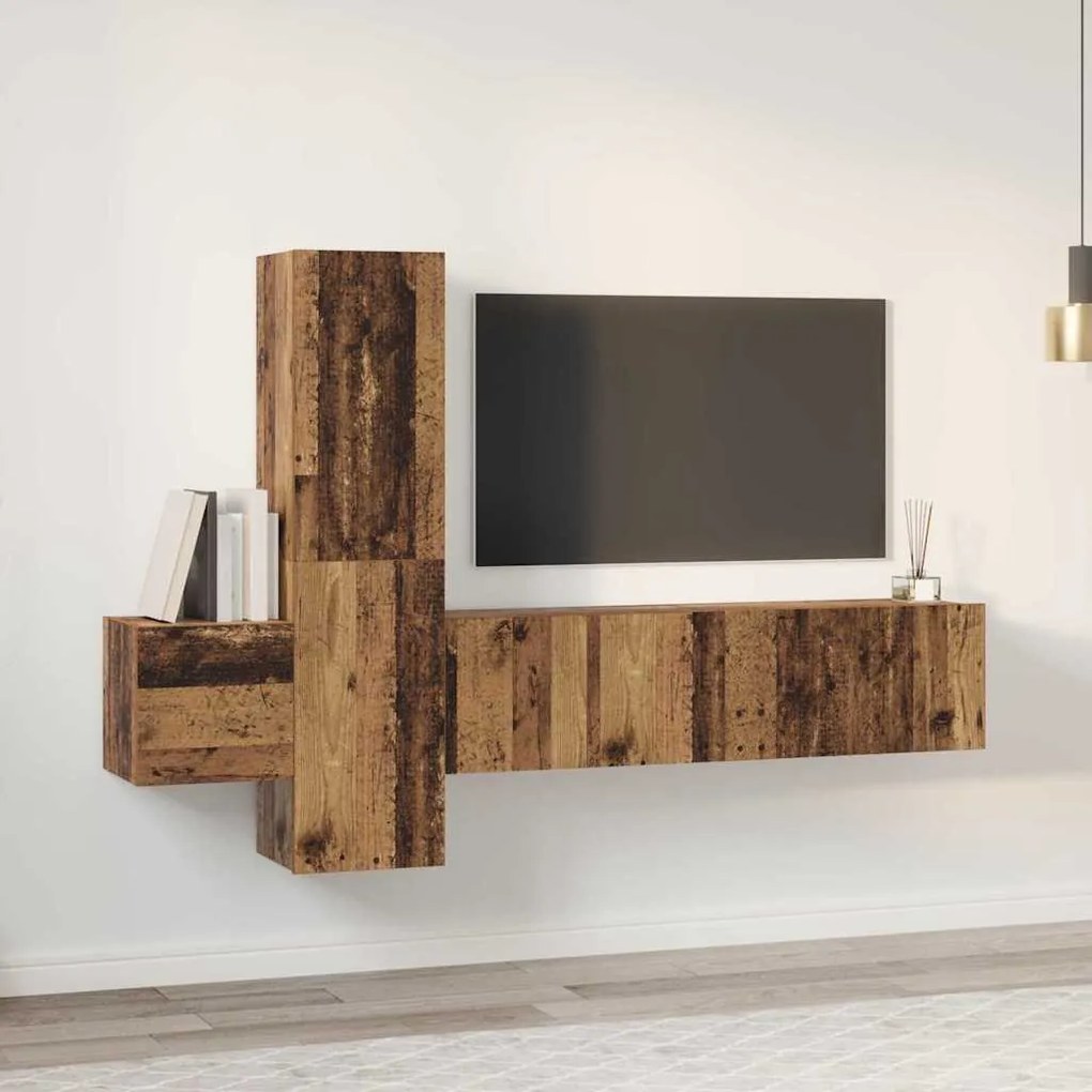 TV szekrény garnitúra 5 pcs Régi fa 181 x 30 x 120 cm Faanyag