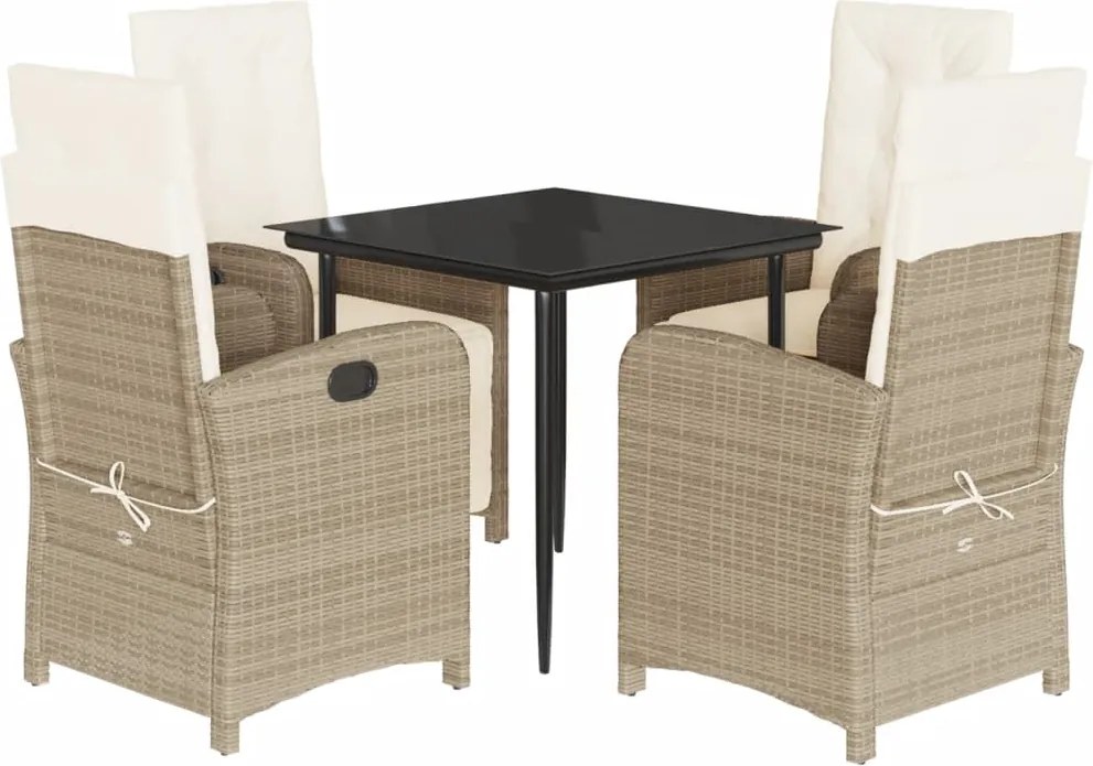 vidaXL 5 részes bézs polyrattan kerti étkezőgarnitúra párnákkal