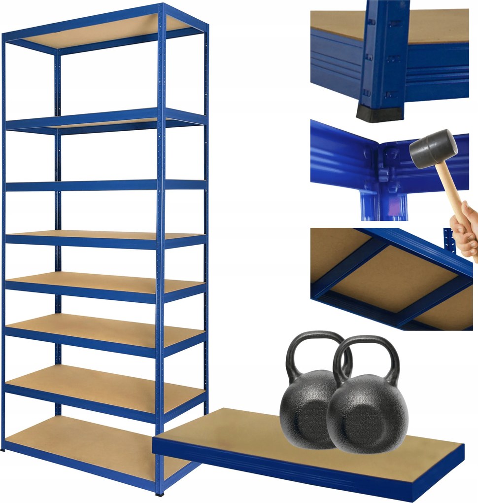 Tárolószekrény fém állvány Helios 270x100x30cm 8Px275kg Tömör Kék