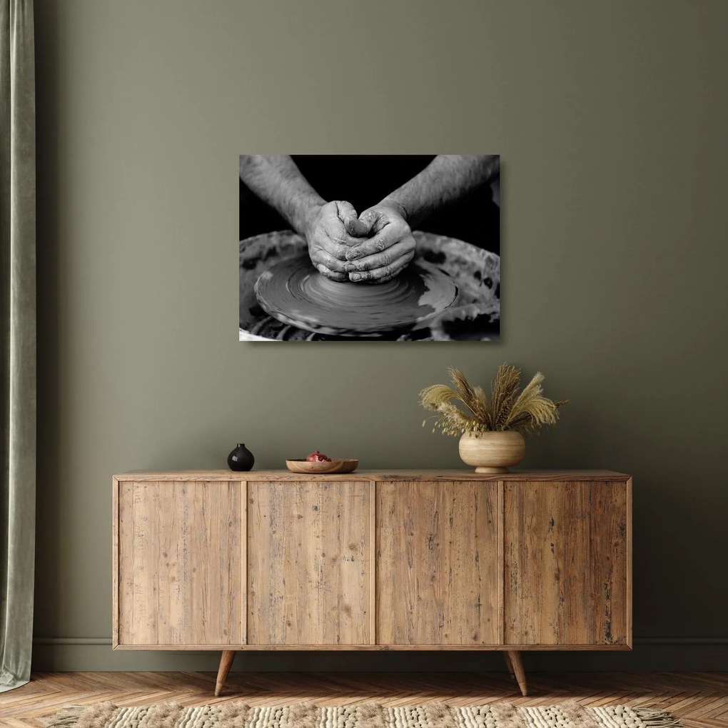 Fekete-fehér kép - kerámia gyártás (üvegen) (70x50 cm)
